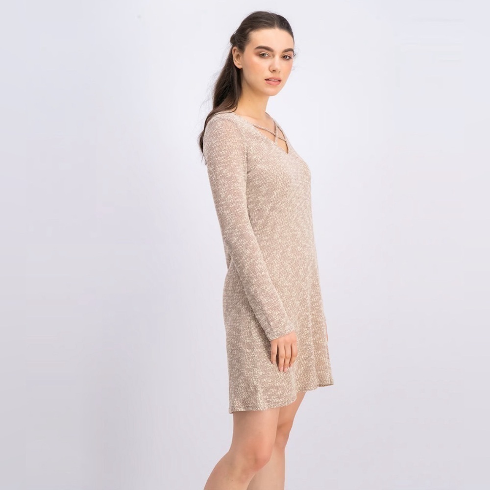 NWT Emory Park Womens Large Taupe Sara Cross Front Knit Sweater Tunic Dress L - Picture 3 of 13
